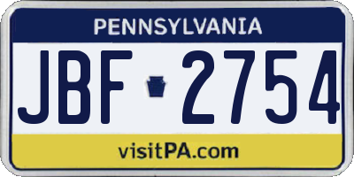 PA license plate JBF2754