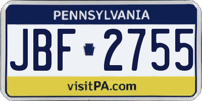 PA license plate JBF2755