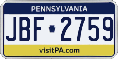 PA license plate JBF2759