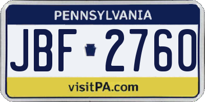 PA license plate JBF2760