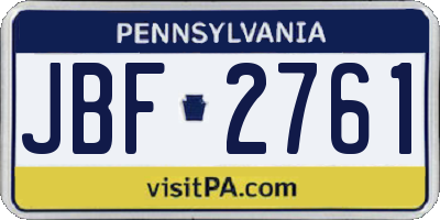 PA license plate JBF2761