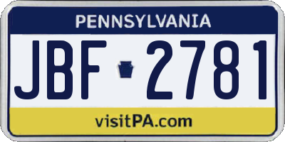 PA license plate JBF2781