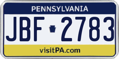 PA license plate JBF2783