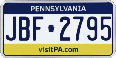 PA license plate JBF2795