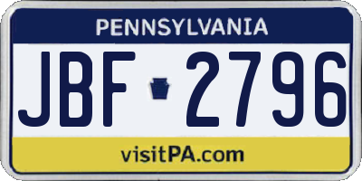 PA license plate JBF2796