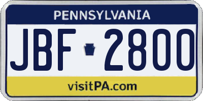 PA license plate JBF2800