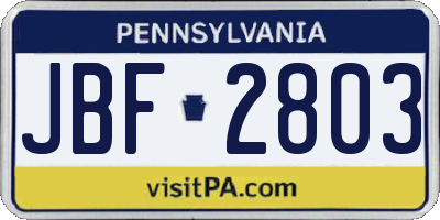 PA license plate JBF2803