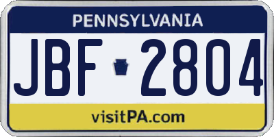 PA license plate JBF2804