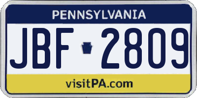 PA license plate JBF2809