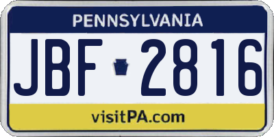 PA license plate JBF2816