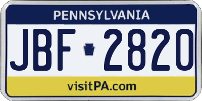 PA license plate JBF2820