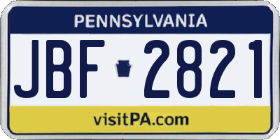 PA license plate JBF2821