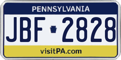 PA license plate JBF2828