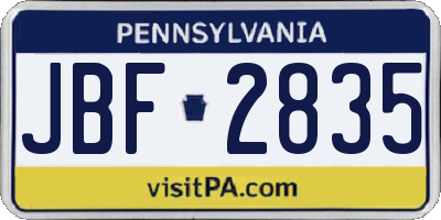 PA license plate JBF2835