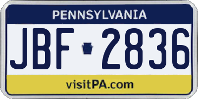 PA license plate JBF2836