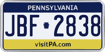 PA license plate JBF2838