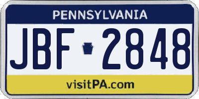 PA license plate JBF2848