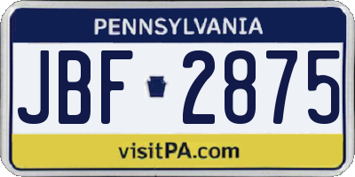 PA license plate JBF2875