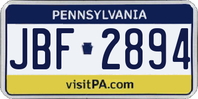 PA license plate JBF2894