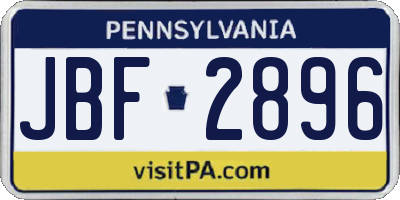 PA license plate JBF2896