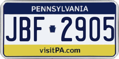 PA license plate JBF2905