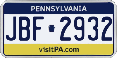 PA license plate JBF2932