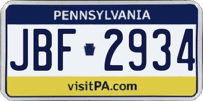 PA license plate JBF2934