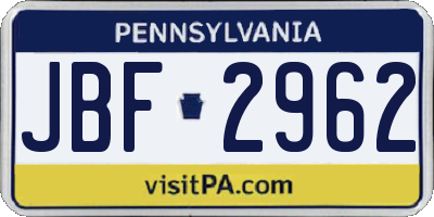 PA license plate JBF2962