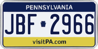 PA license plate JBF2966