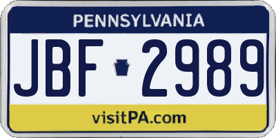 PA license plate JBF2989