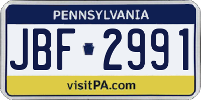 PA license plate JBF2991