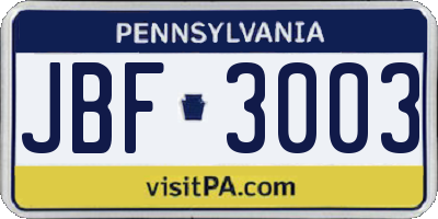 PA license plate JBF3003