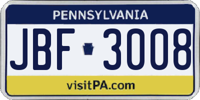 PA license plate JBF3008