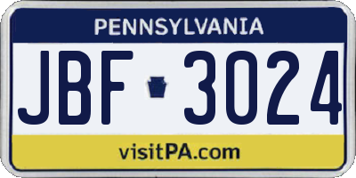 PA license plate JBF3024