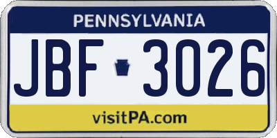 PA license plate JBF3026