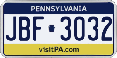 PA license plate JBF3032