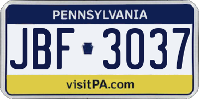 PA license plate JBF3037