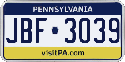 PA license plate JBF3039