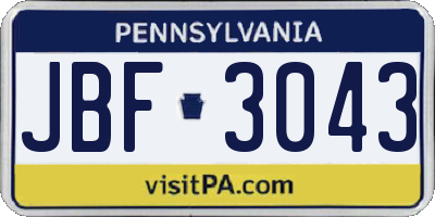PA license plate JBF3043