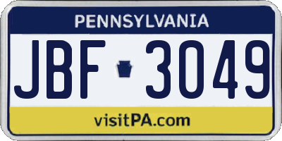 PA license plate JBF3049