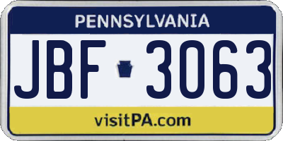 PA license plate JBF3063