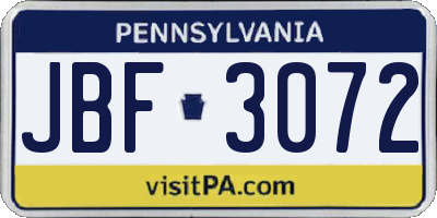 PA license plate JBF3072