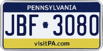 PA license plate JBF3080