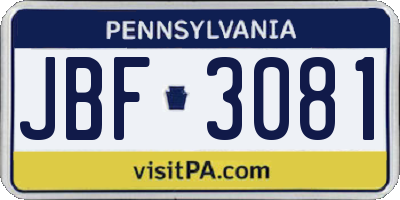 PA license plate JBF3081