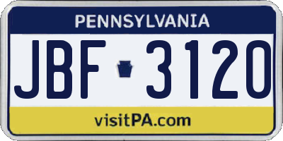 PA license plate JBF3120