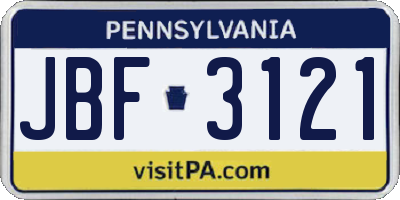 PA license plate JBF3121