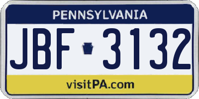 PA license plate JBF3132
