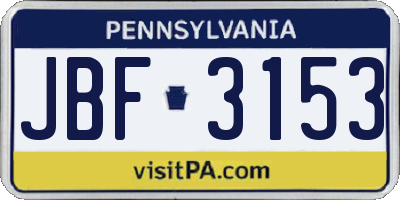 PA license plate JBF3153