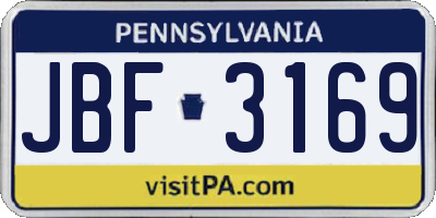 PA license plate JBF3169