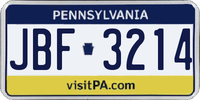 PA license plate JBF3214